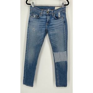 Rag & Bone Tomboy Patchwork Jeans Women's Size 24 Low Rise Slim Crop Denim Blue